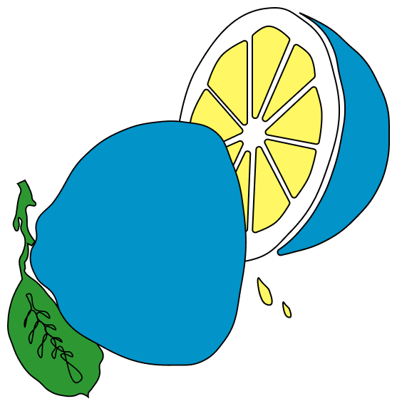 The Blue Lemon mark: a blue lemon with a green leaf, beside a cut half showing yellow segments